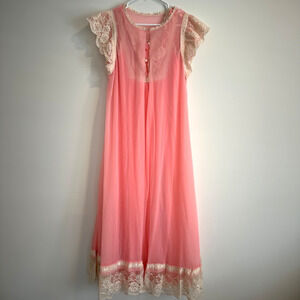 Gilead Pink Chiffon & Lace Nightgown and Robe Negligee Set Women's Small Vintage